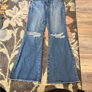 American Eagle Outfitters Light Blue Distressed Wide Leg Jeans